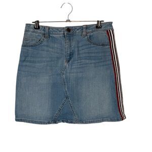 Lands' End Stretch Denim Mini Skirt with Side Stripes Red White Blue Girl's 14